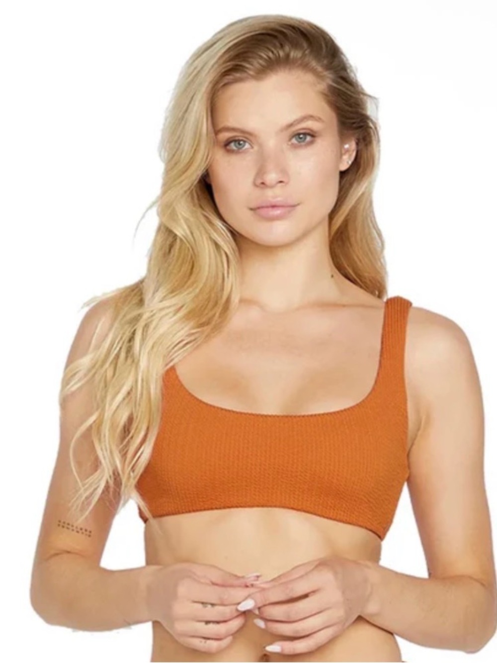 NWT Volcom Eco-True Scoop Crop Bikini Top Orange Textured Swim Medium